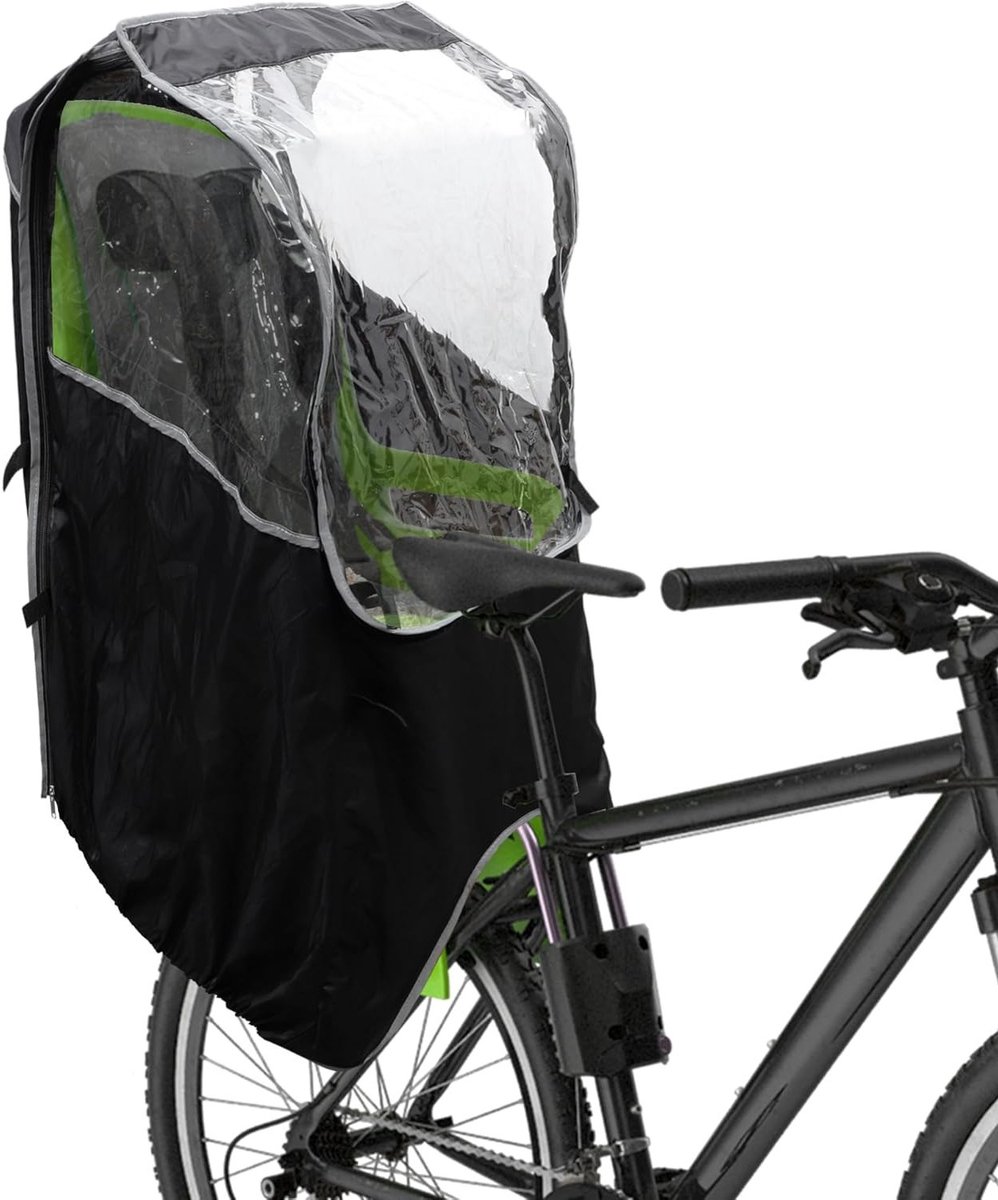 Waterdichte Fietsstoelhoes voor Kinderen, Beschermende Dekking tegen Regen en Wind, Transparant en Zwart, 1 Stuk