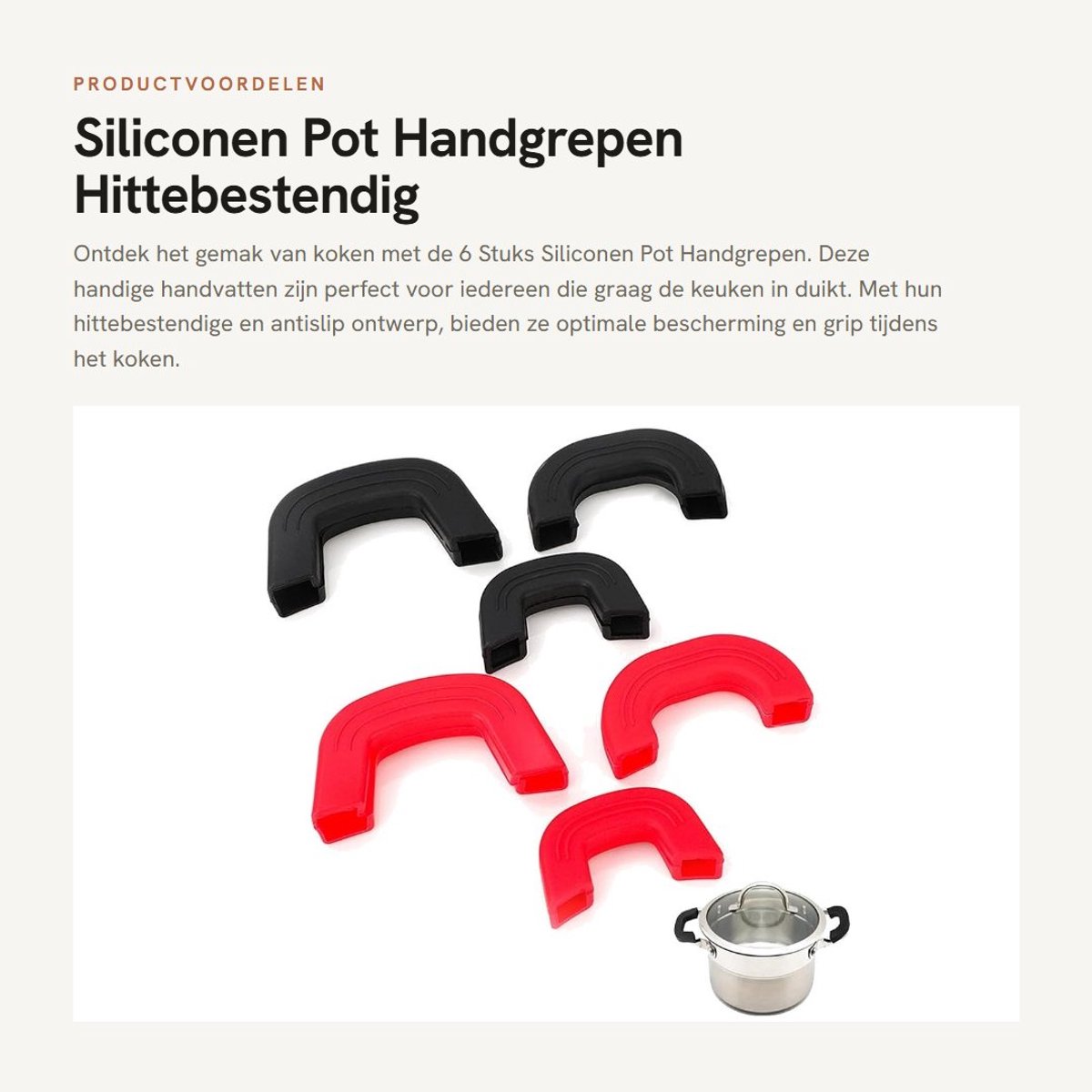 Dailygoods- Pot Handgrepen 6 Stuks - Siliconen Handvat Houder - Antislip Bescherming - Geschikt voor Potten/Pannen - Duurzaam Materiaal - Zacht en Comfortabel - Pannenhandvat