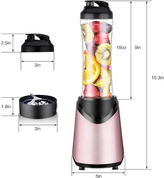 KAD® Blender - Draagbare Smoothie Maker voor Onderweg - Portable Blender - Roze - 13cm x 13cm x 35cm van Kad — afbeelding 2