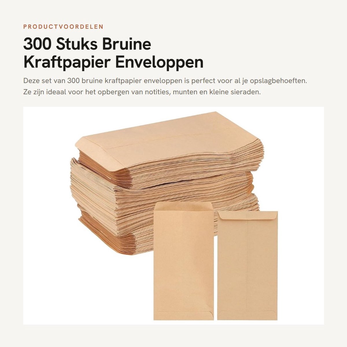 Dailygoods- Enveloppen 300 Stuks - Kraftpapier 9x16cm - Bruine Enveloppen - Loonenveloppen - Scheurvast - Draagbaar voor Organisatie - Geld-enveloppen