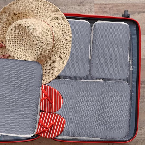 Compressie Packing Cubes - Reis Organizer Vacuüm Zakken - Bagage Organiseren - Efficiënt Ruimtebesparend - 4 Stuks Set - Grijs — afbeelding 4