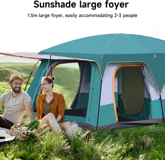 UFTA Campingtent 4-6 Personen - 2-Kamer Slaapkamer en Woonkamer - Waterdicht & UV bescherming - Grote Luifel 185cm - Groen — afbeelding 2