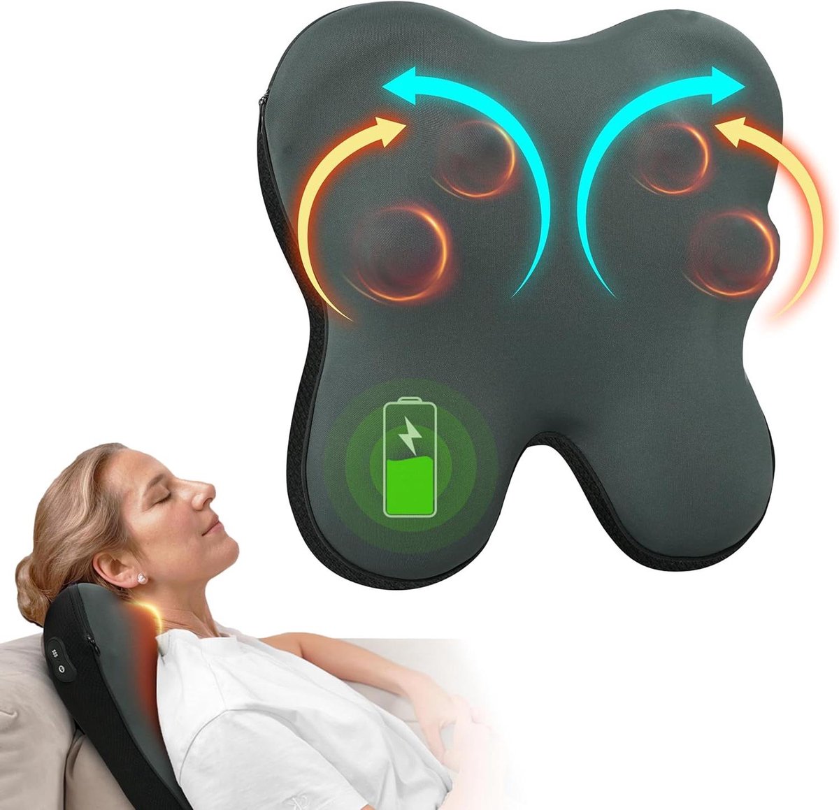 Nekmassageapparaat - Rug- en nekmassager - Ontspanning thuis - Met warmtefunctie - 285 x 30 x 15 cm - Grijs