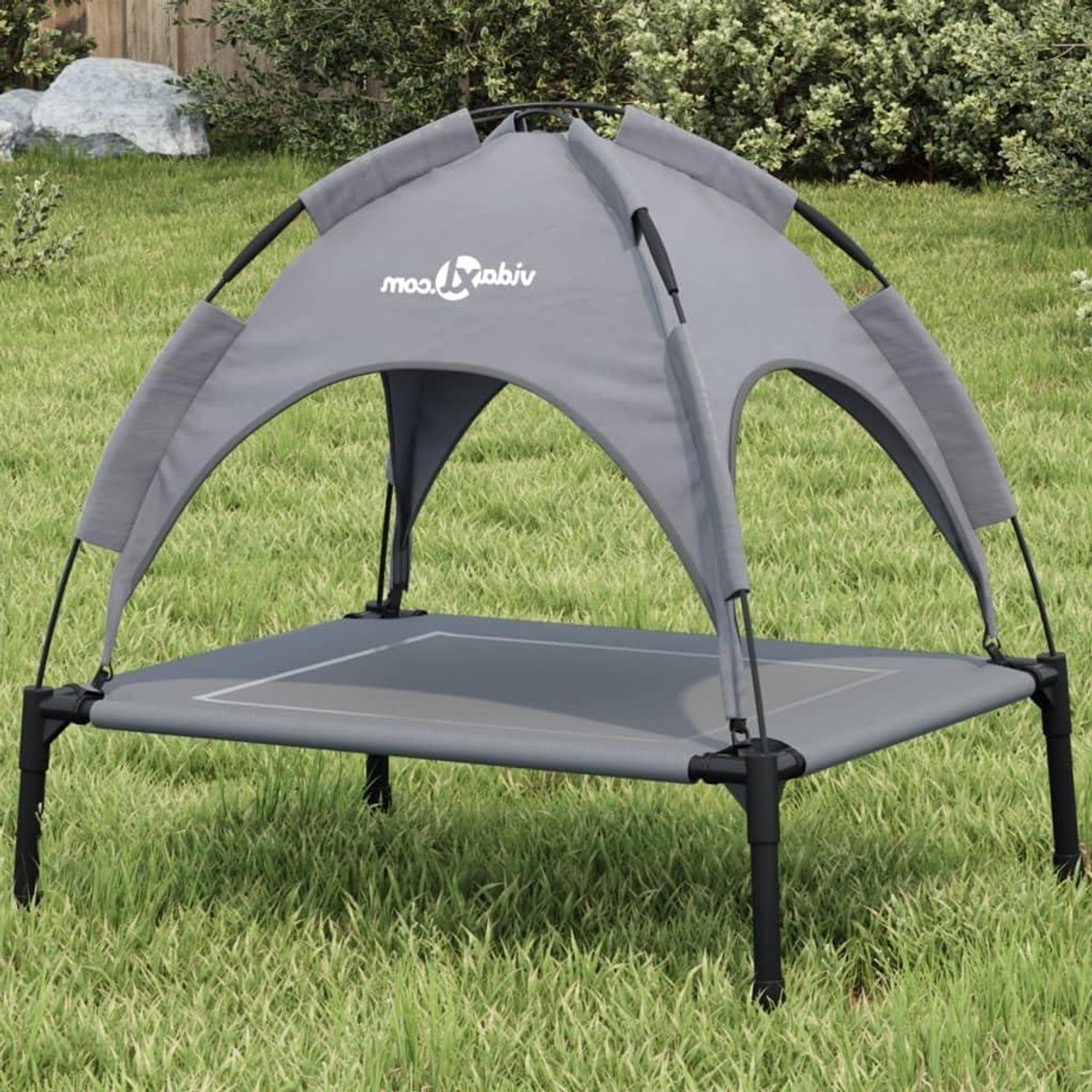 Verhoogd Hondenbed - Hondenmand Buiten - Comfortabel Rusten - Met Afneembaar Dak - 63 x 495 x 60 cm - Antraciet