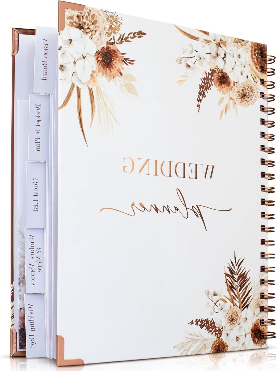 Bruiloft Planner Boek - Bruiloftsagenda Organizer - Bruiloft Plannen - Boho Pampasgras Ontwerp - 9 inch - Boho