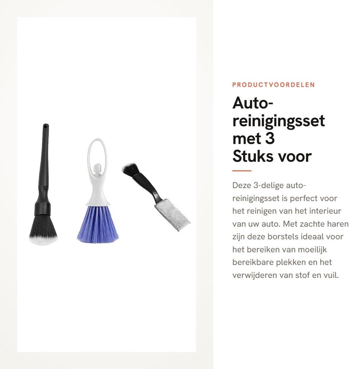Dailygoods- Auto-reinigingsset 3 stuks - Zachtharige Borstels - Interieurreiniging - Gap Autoverzorging - Hoogwaardige Materialen - Comfortabele Handgreep - Autoreinigingsborstel