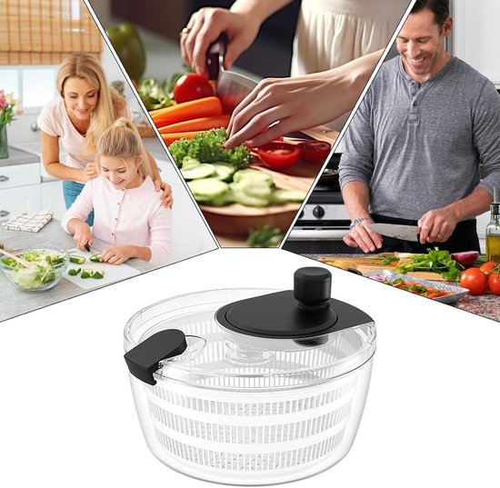 Slacentrifuge - Groentecentrifuge - Salade Maken - Handmatige Bediening - 4 Liter - Transparant — afbeelding 5