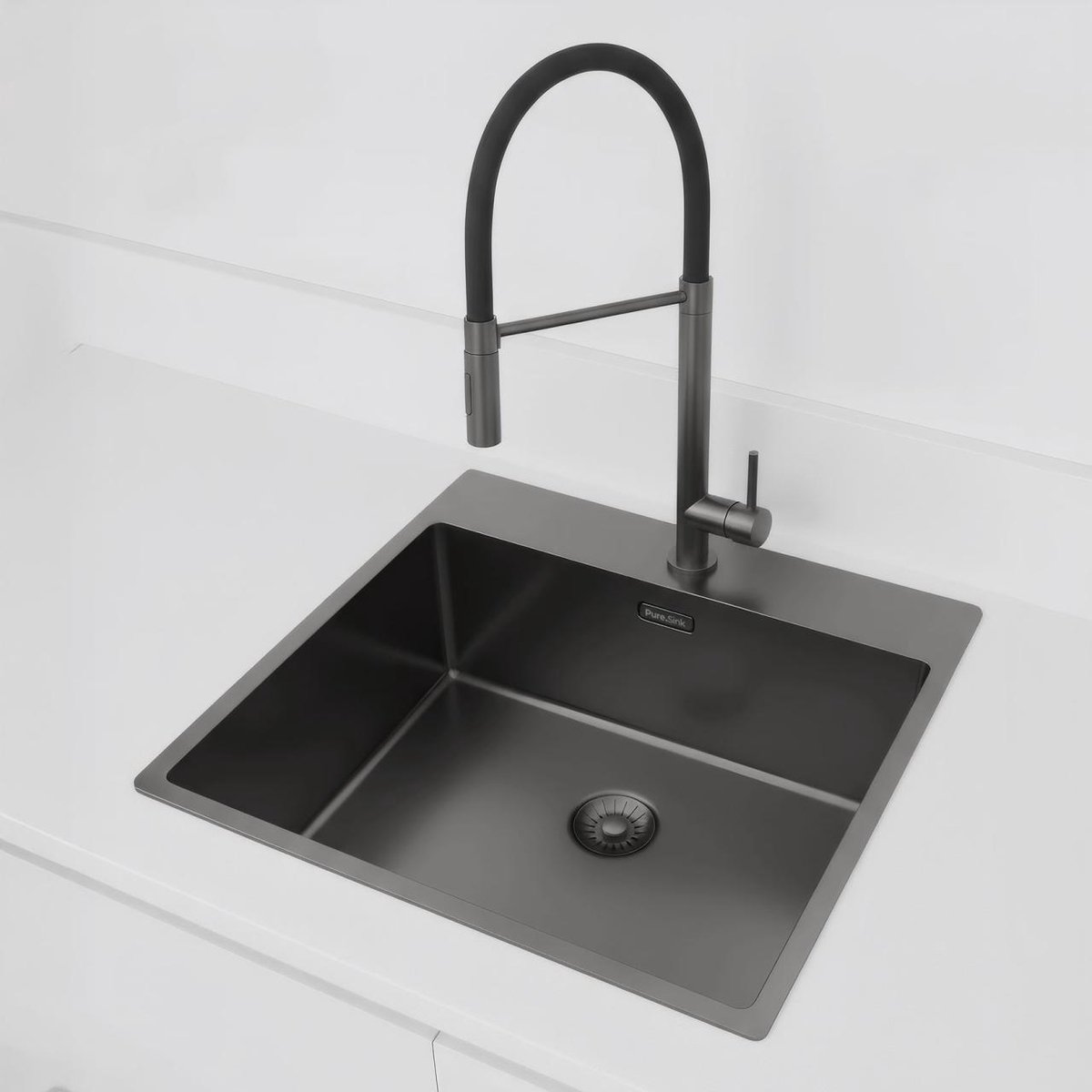 Pure.Sink Comfort Gun Metal spoelbak 54x52 cm Tapwing met kraangatbank PCM5040T-61
