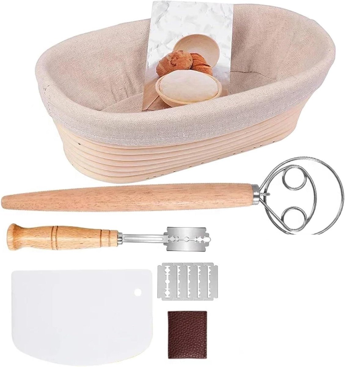 Brood Bakvormen - Deeg Manden - Brood Rijzen - Natuurlijk Rotan - Set van 11 - Houtkleur