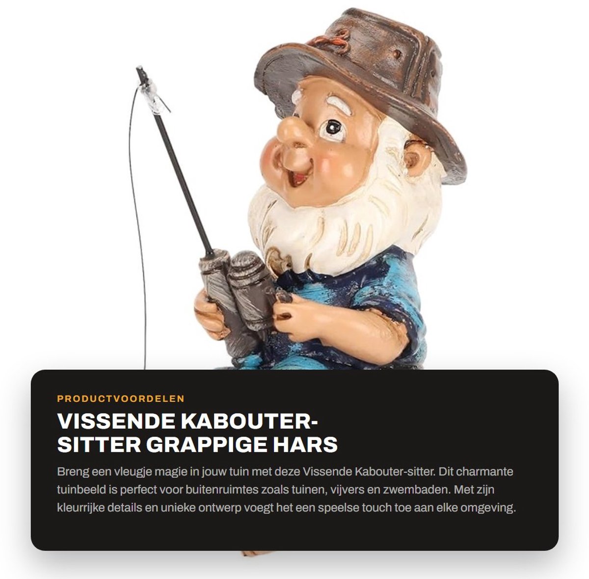 Dailygoods- Tuinkabouter Vissende Hars - Grappig Tuinbeeld - Buiten Decoratie - UV-bestendig - Charmant Ontwerp - Exquise Details