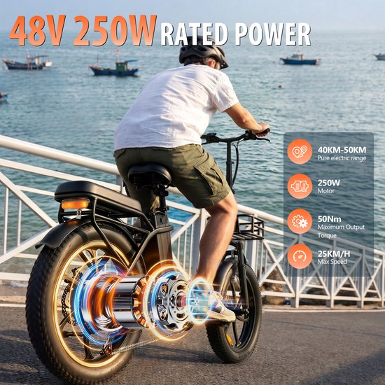 ALLGOBIKE AC20 Elektrische Fiets - 20*3.0 Inch Fat Tire City Commuter E-Bike - 48V 20Ah Lithium Batterij - Opvouwbaar -250W Motor - 7 Versnellingen - Wit — afbeelding 5