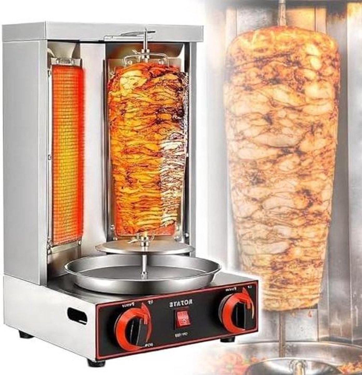 Verticale Grill - Gyros Kebab - Professioneel Grillen - Automatische Rotatie - 12 Lbs Capaciteit - Zilverkleurig
