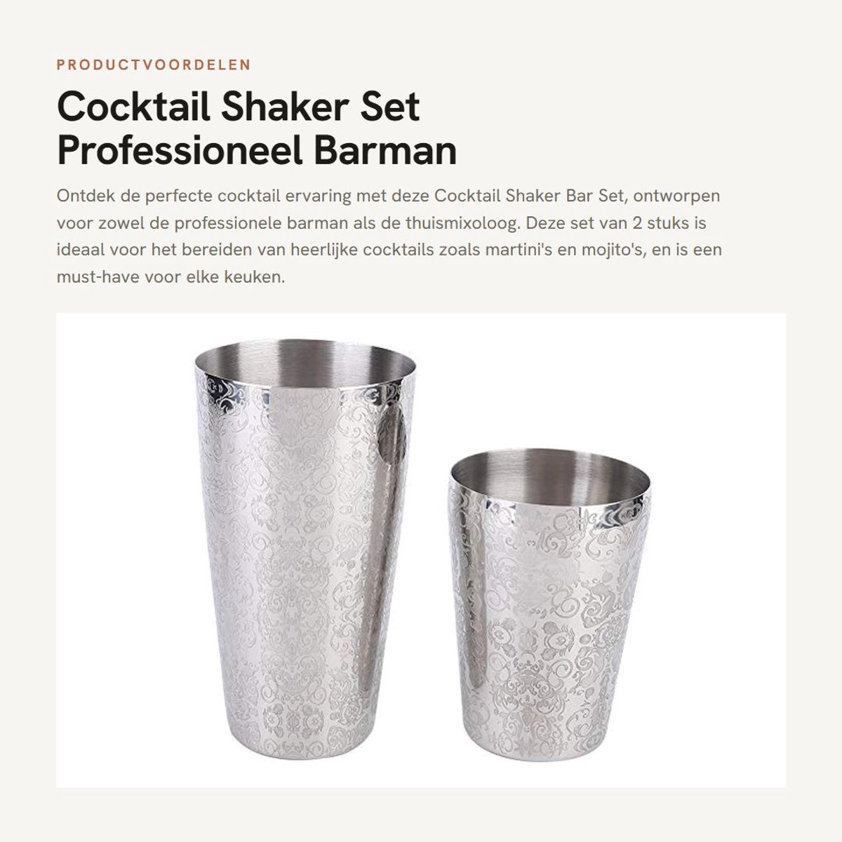 Dailygoods- Cocktailshaker Set - Professionele Boston Shaker - 304 Roestvrij Staal - Capaciteit 550ml/820ml - Zilver - Nauwsluitend Ontwerp