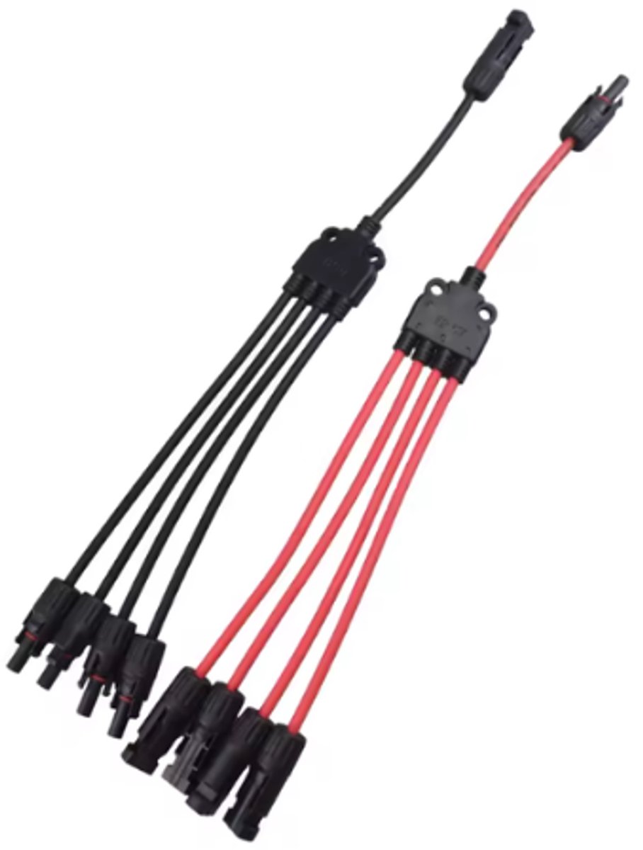 Y-Kabel splitter voor zonnepanelen camper/caravan - rood/zwart - set met 2, 3 of 4 adapters - 4 kabels