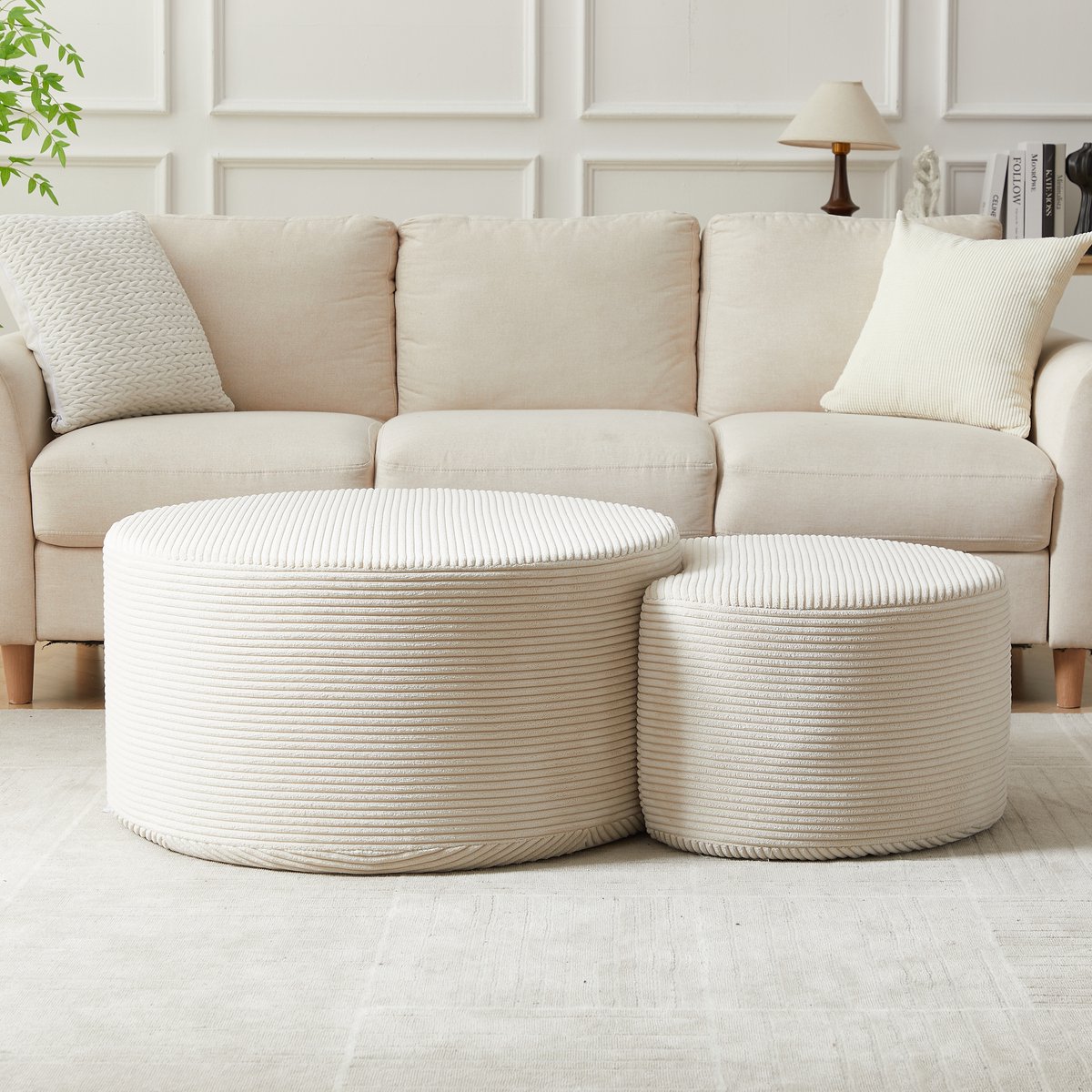 DESMIU Salontafelset - Gevoerde Ronde Tafels Met Veelzijdige Functie - Voor Woonkamer En Zithoek - Stof - Beige - Set Van 2