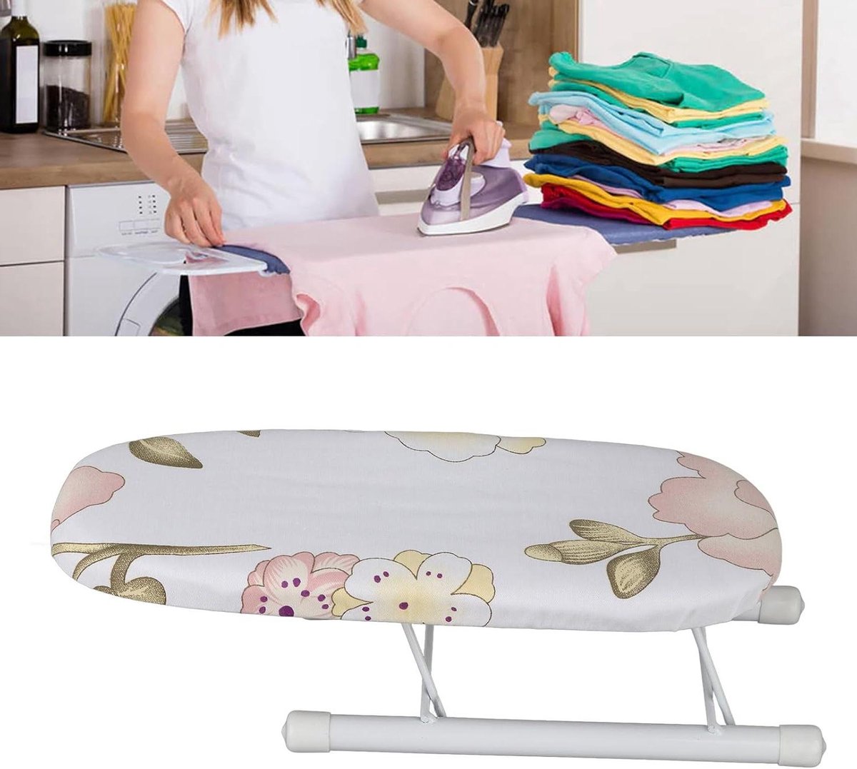 Mini Strijkplank - Opvouwbaar Tafelblad - Strakke Kleding Maken - Afneembare Wasbarehoes - 27x11x4 cm - Bloemenprint
