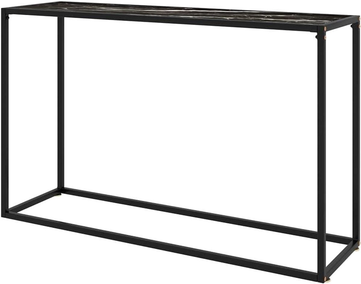 Consoletafel Glas - Bijzettafel Haltafel - Woonkamer Decoratie - Marmerlook Design - 120 x 35 x 75 cm - Zwart