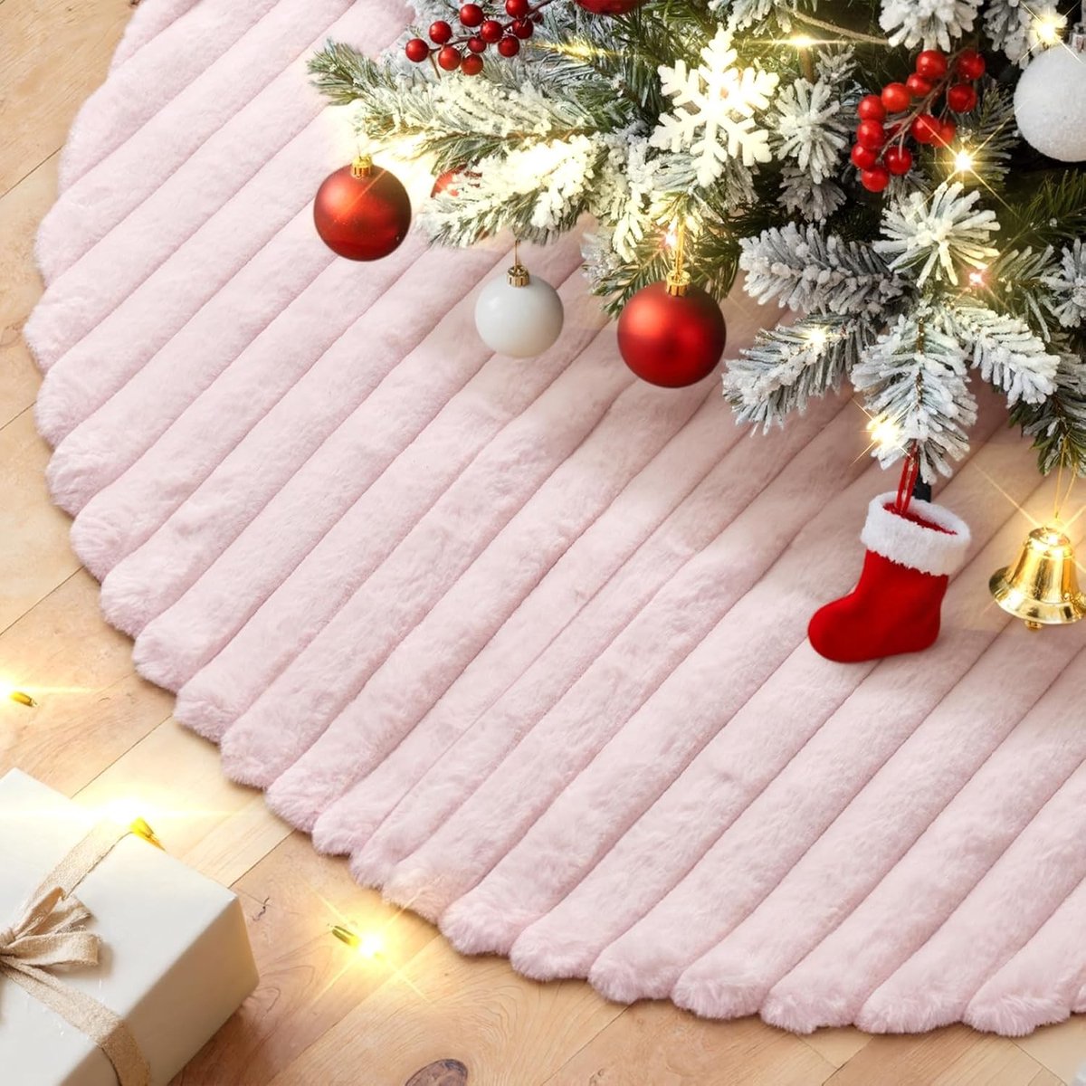 Kerstboomrok van nepbont 30 cm, luxe winterdecoratie voor kleine kunstbomen en feestelijke binnenruimtes, ideaal voor kerstversiering en sfeervolle feestdagen