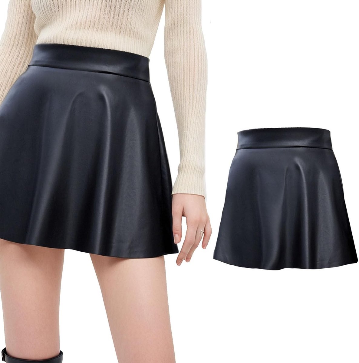 Dames Leren Kilt Rok met Plissé, A-lijn, Hoge Taille en Ritssluiting voor Comfortabel Dagelijks Gebruik