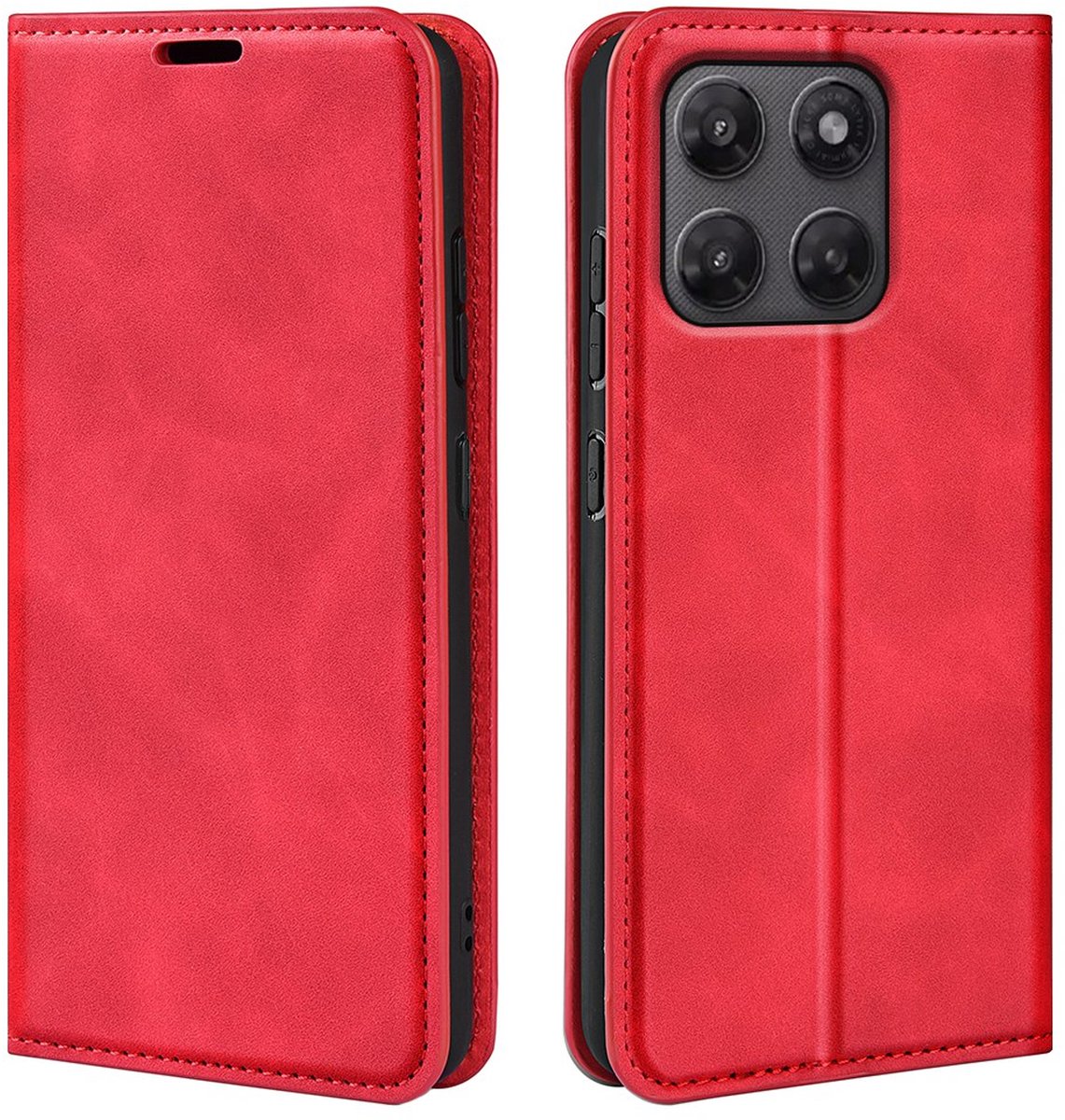 MobyDefend Hoesje - Geschikt voor Motorola Moto G37 / G47 - Luxe Wallet Bookcase (Magnetische Sluiting) - Rood