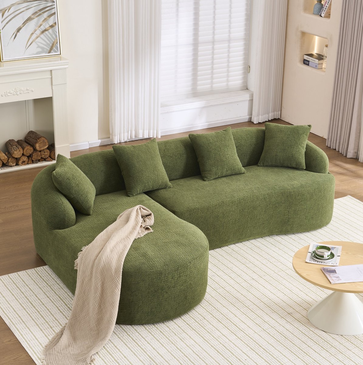 MIVRAY Hoekbank 243 x 150 cm - Modulaire Gebogen Bank Met Linker Chaise Longue En Zachte Chenille - Voor Woonkamer Appartement En Kantoor - Groen