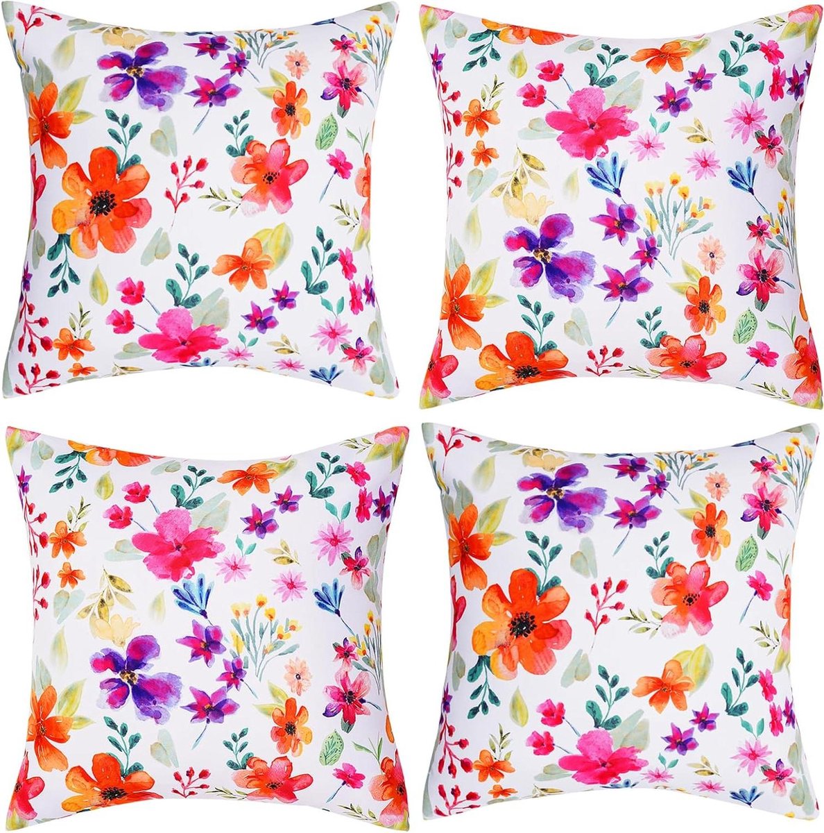 Outdoor Kussenslopen - Tuinkussenhoezen Sierkussens - Terras Aankleden - Waterafstotende Coating - 45 x 45 cm - Kleurrijke Bloemen