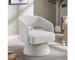 MIVRAY Draaifauteuil Beige - 360 Graden Draaibare Fauteuil Met Zachte Chenille Bekleding En Beklede Armleuningen - Voor Woonkamer En Slaapkamer