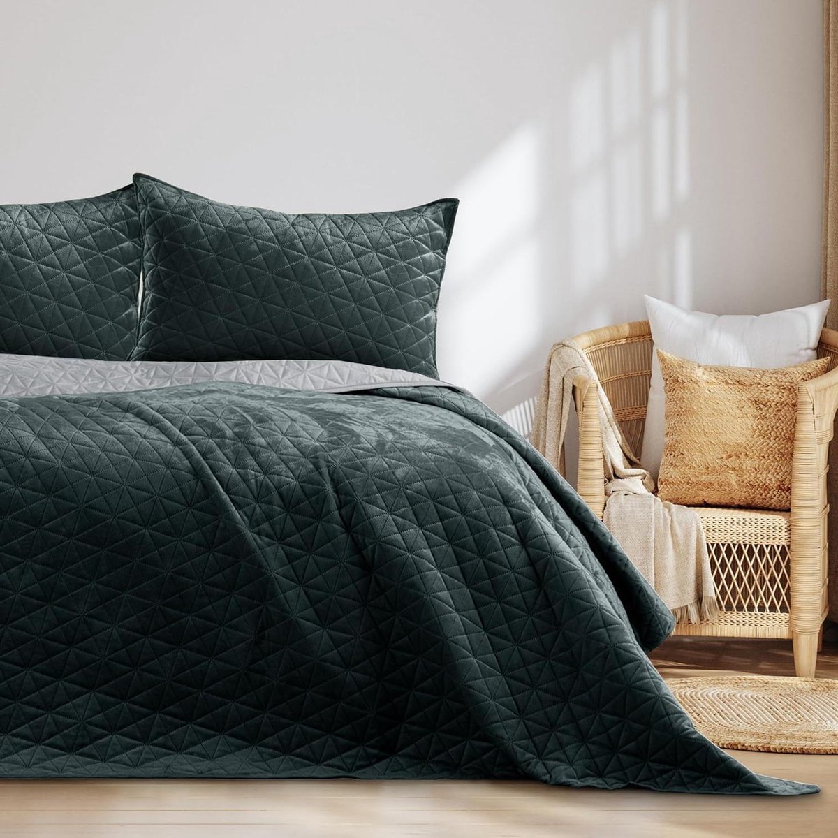 Velvet sprei - Plaid deken - Bed opmaken - Dubbelzijdig ontwerp - 170x270 cm - Antraciet Z