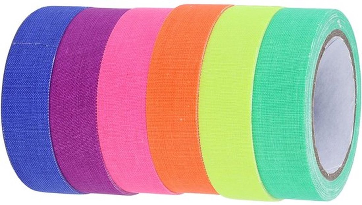 Gaffer Tape 6 Kleuren 15mm X 5m X 6 Rollen Fluorescerende UV Blacklight Glow in The Dark Tape voor Glow Feestartikelen