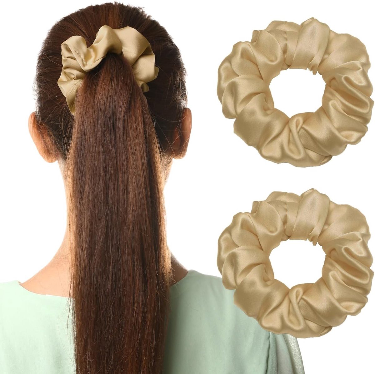 Set van 2 Scrunchies - Elastische Haarbanden voor Vrouwen en Meisjes, Zachte Haaraccessoires voor Ponytails en Stijlvolle Haardracht (Bruin)