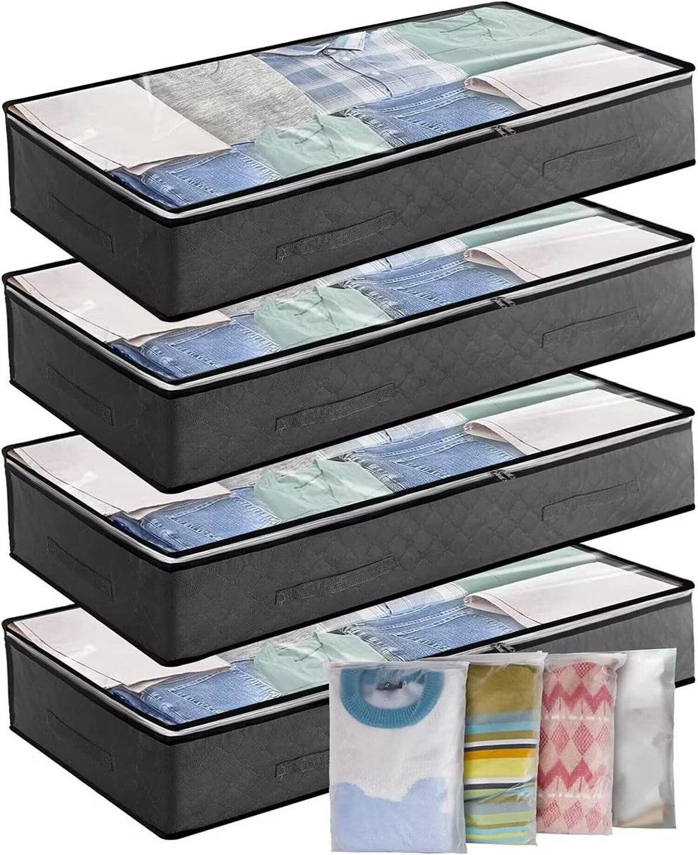 Onderbed Opbergdoos - Geweven Stof - 90L Capaciteit - Stevige Ritssluiting - Voor Kleding en Beddengoed