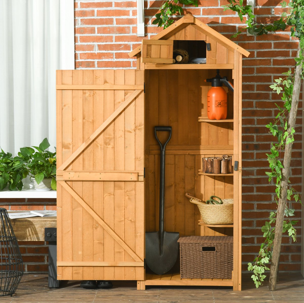 STILVORA Opbergkast - Houten Tuinkast Met 3 Uitneembare Planken En Ventilatieraam - Voor Tuin En Balkon - Geel En Groen - 77x54,2x179 Cm