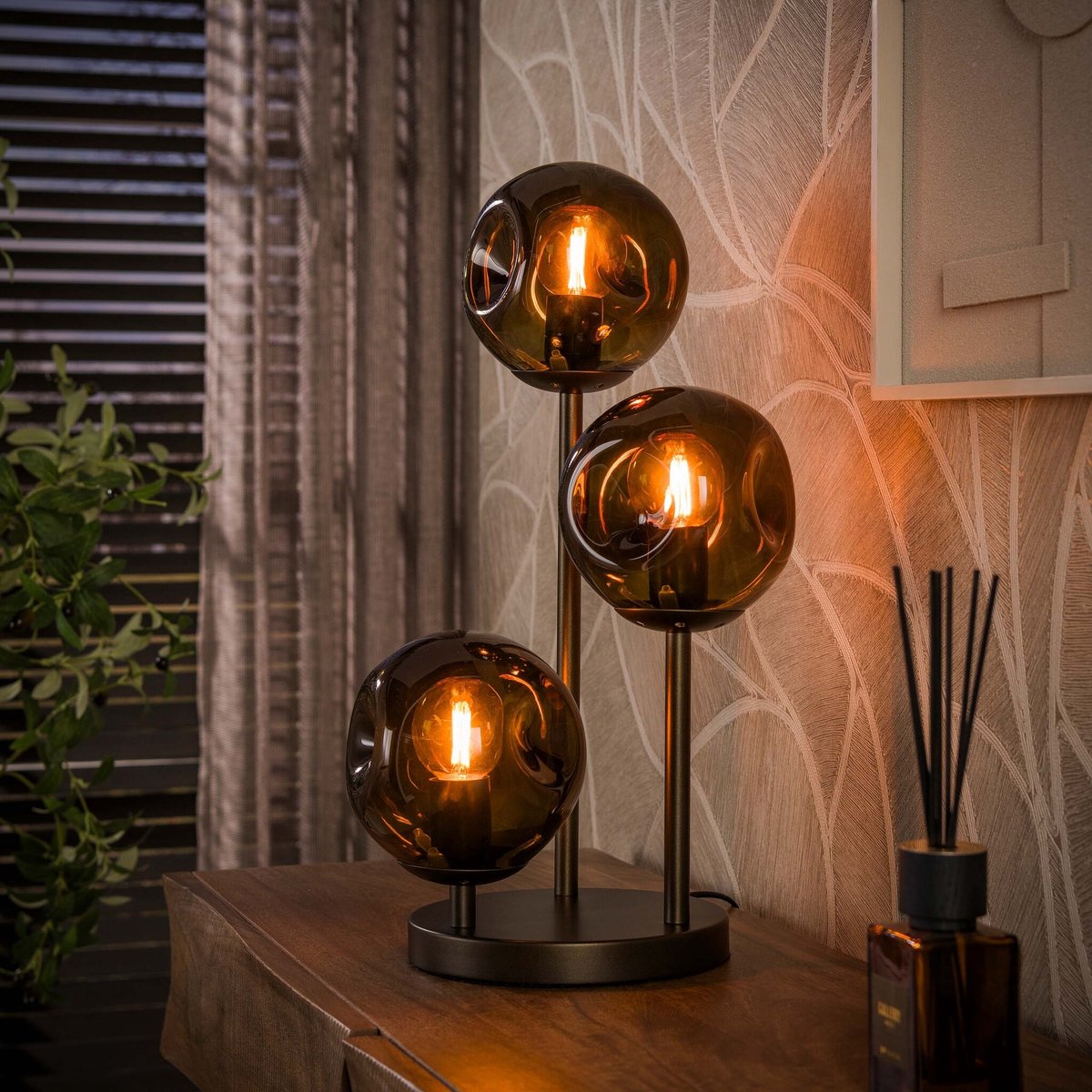 PS-Collection Tafellamp Sienna Bruin Glas 3-lichts - Stellar - tafellamp slaapkamer, tafellamp industrieel, tafellampen woonkamer, tafellamp zwart, tafel lamp, tafellamp slaapkamer industrieel, tafellampje