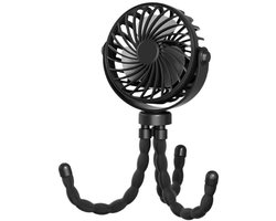 Zwarte miniventilator - Draagbare statiefventilator - Oplaadbare ventilator met 3 snelheden - 360 graden roterende stille ventilator - Autostoel- en bedventilator