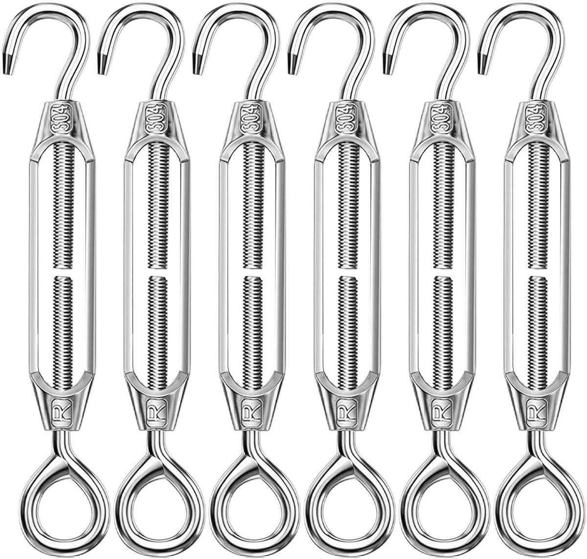 Set van 6 M4 Spanners van RVS, Verstelbare Stalen Kabelspanner met Haak, Duurzame Tensioner voor Tuinschermen en Hekwerk