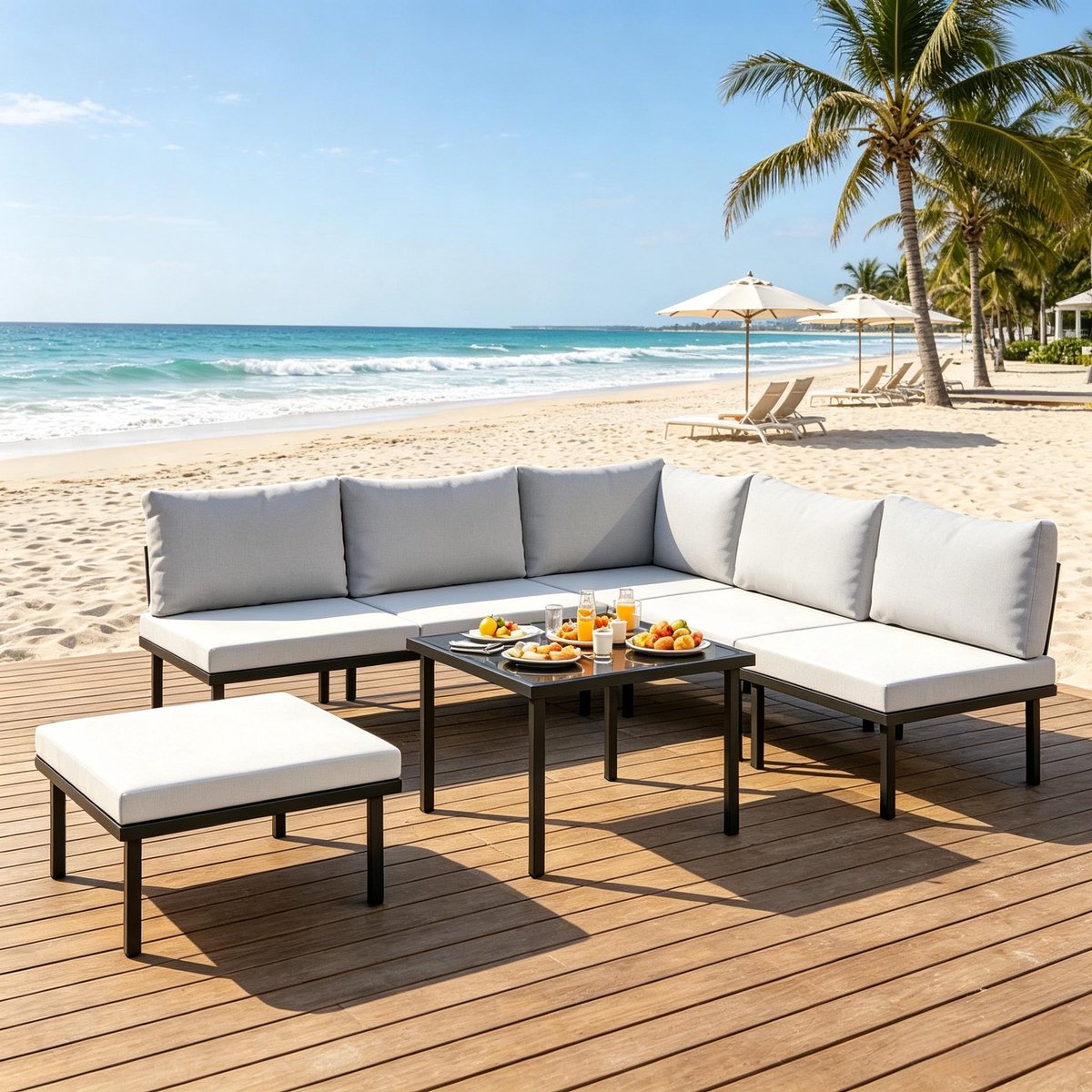 Clruro Loungeset - Compact - Glazen Tafelblad - Metaal en Gehard Glas - Zwart