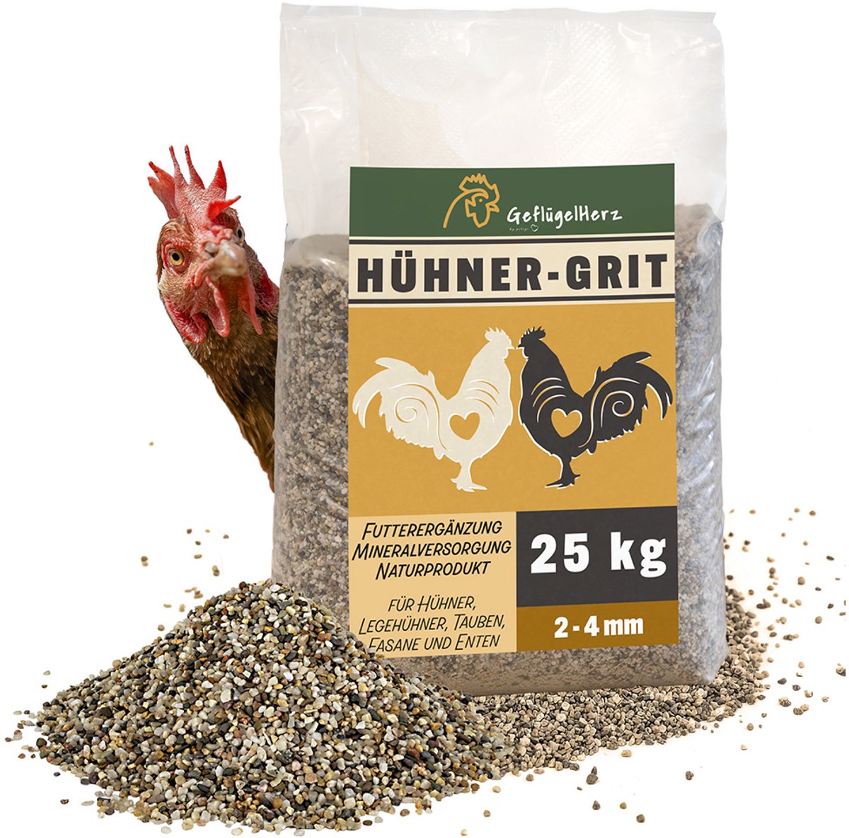 PoultryHeart Kippengrit 25 kg Maaggrit Mineraalgrit Grit Pekelsteen Voedingssupplement 2-4 mm Kwartsgrind petigi