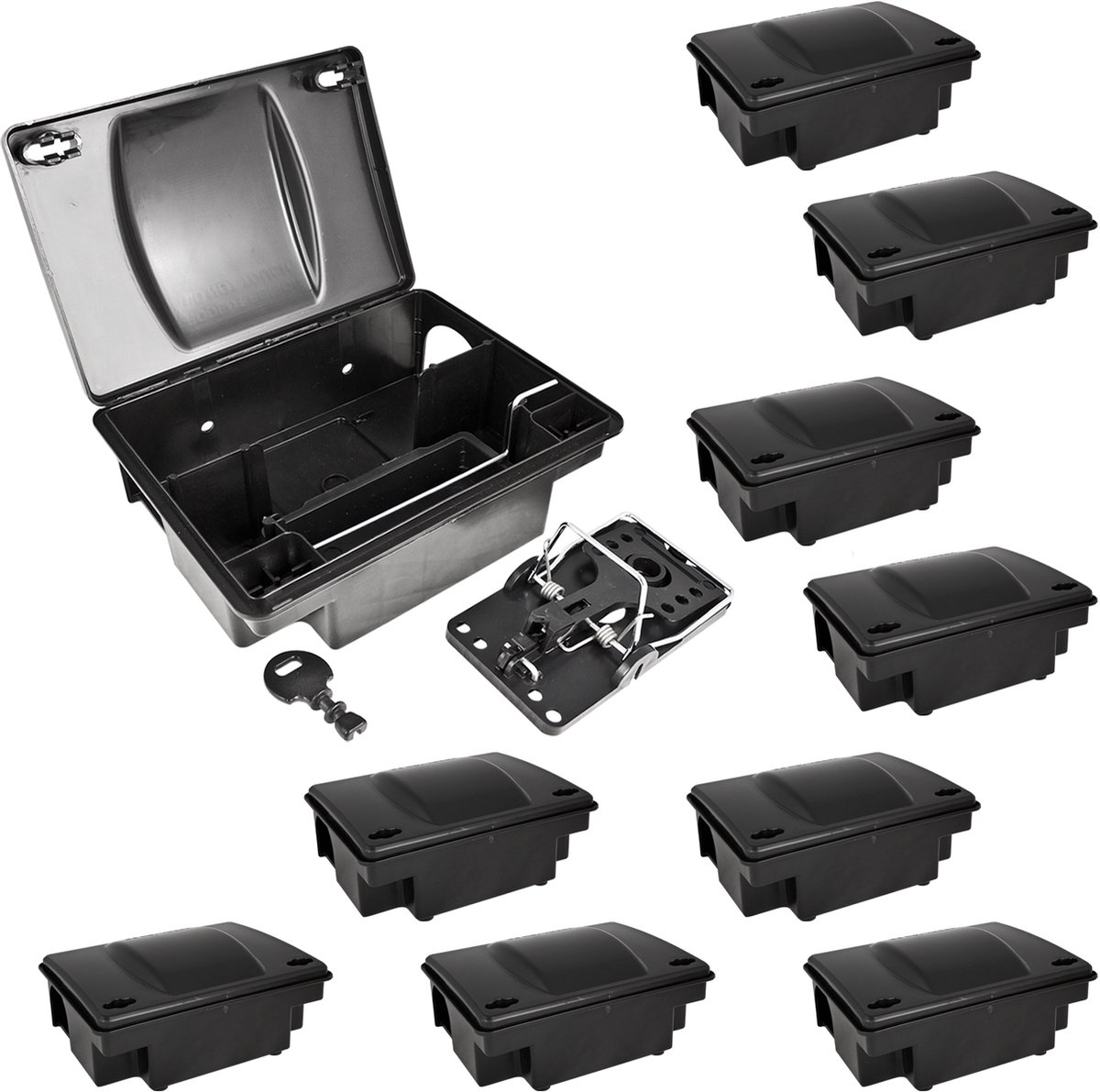 10 x Aasstation Rattenset Aasbox Box Tuin Muizenval Muizen met klikval Rattenaasbox Rattenaasstation Rattenval Kind Huisdierveilig Petigi
