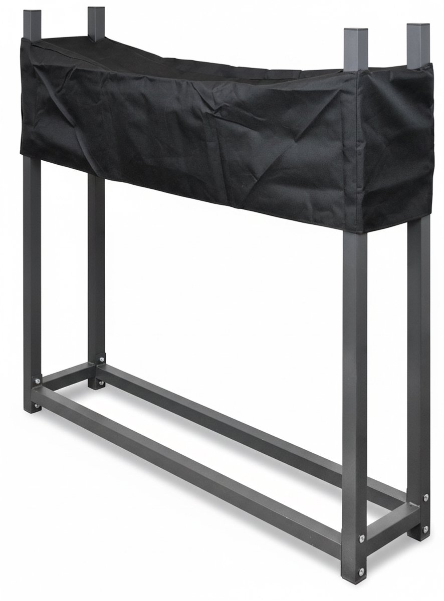 Haardhoutrek – Opbergrek voor haardhout en houtblokken – Metalen houtopslag met afdekhoes – 112 x 115 cm – Antraciet V2Aox