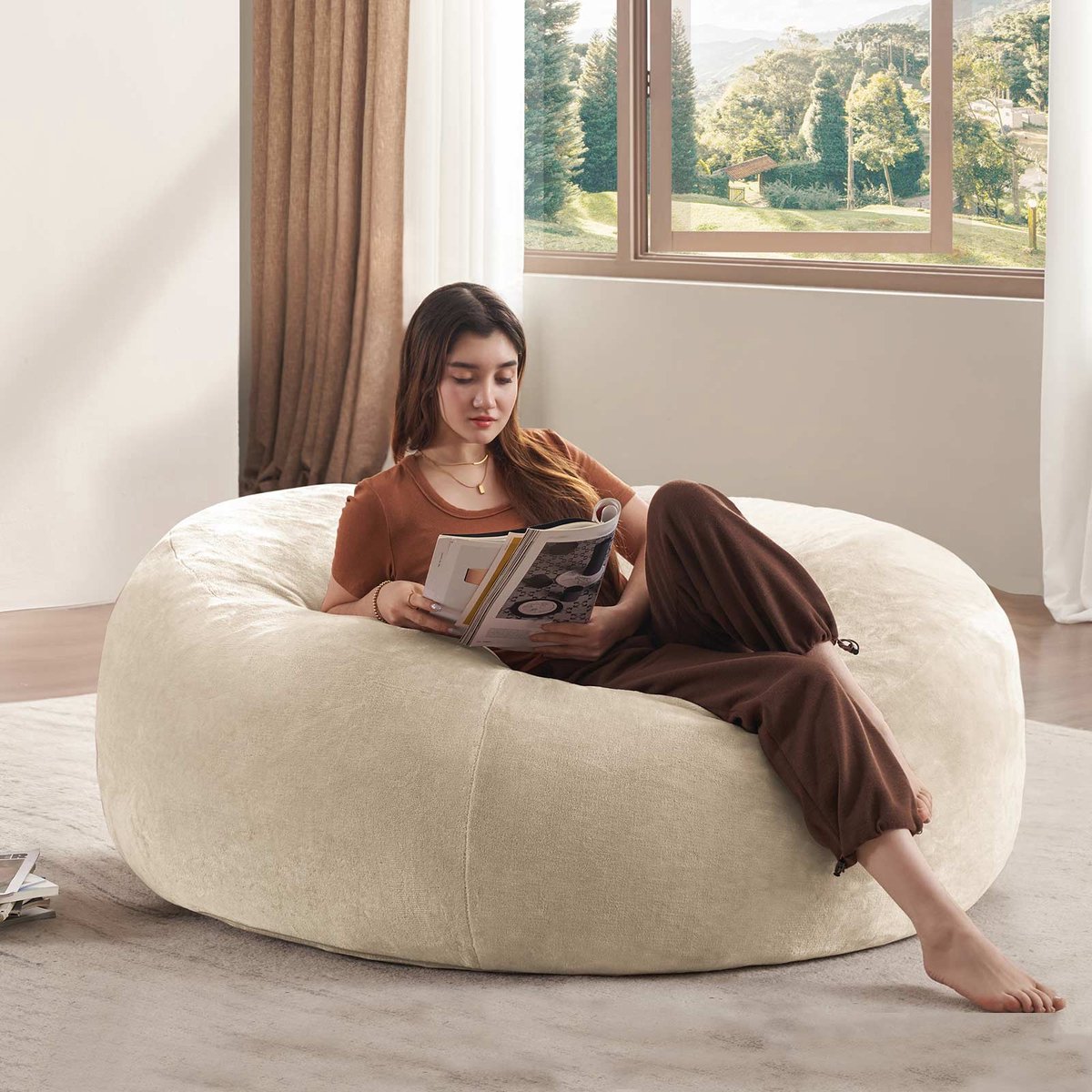 DESMIU Zitzak 130 x 120 x 60 cm - Zachte Vormbare Loungestoel En Tijdelijk Logeerbed - Voo