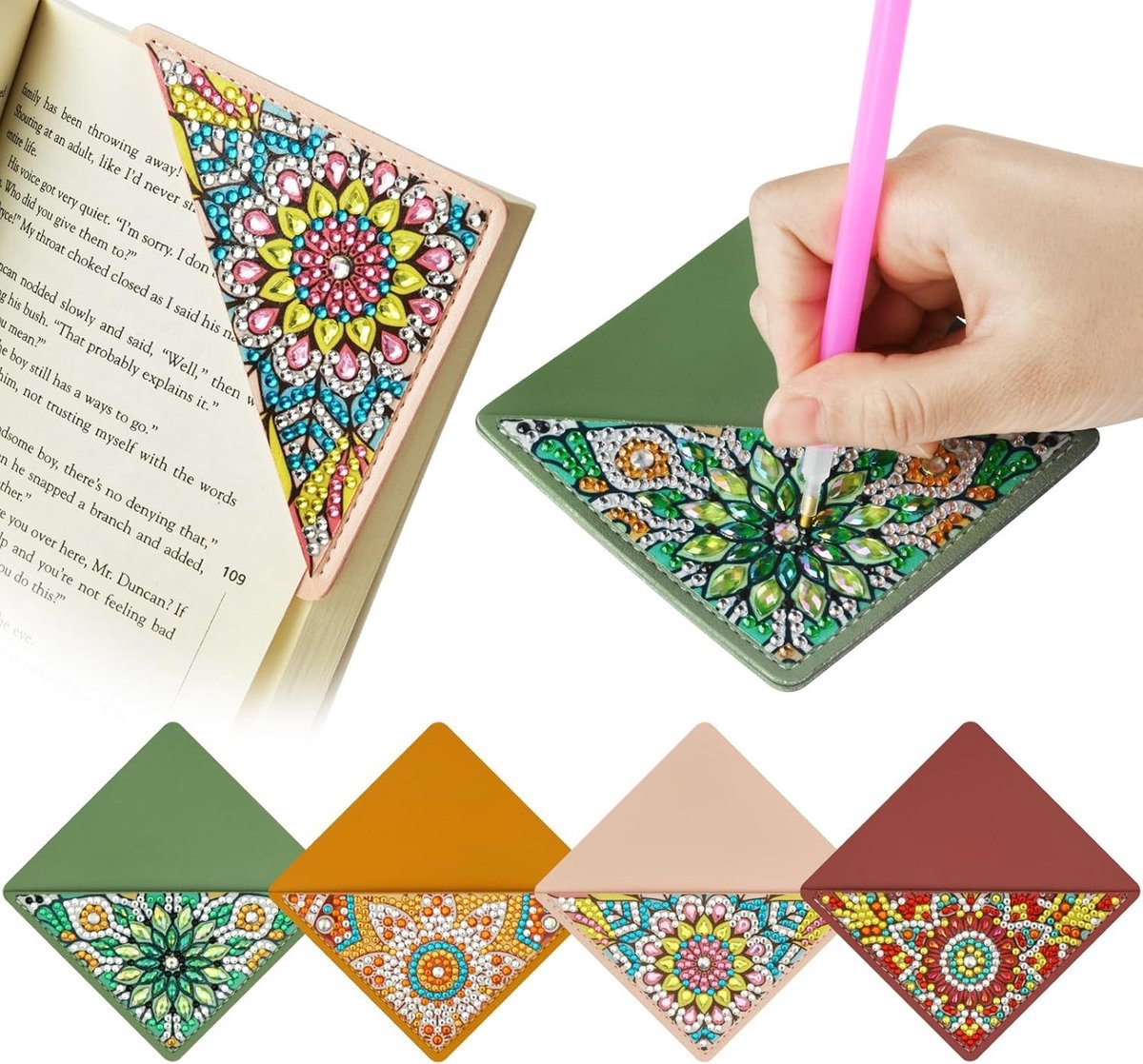 4 Stuks Diamant Schilderen Boekenleggers, 5D Boekenleggers voor Boekenliefhebbers, Creatieve Cadeaus voor Volwassenen en Kinderen