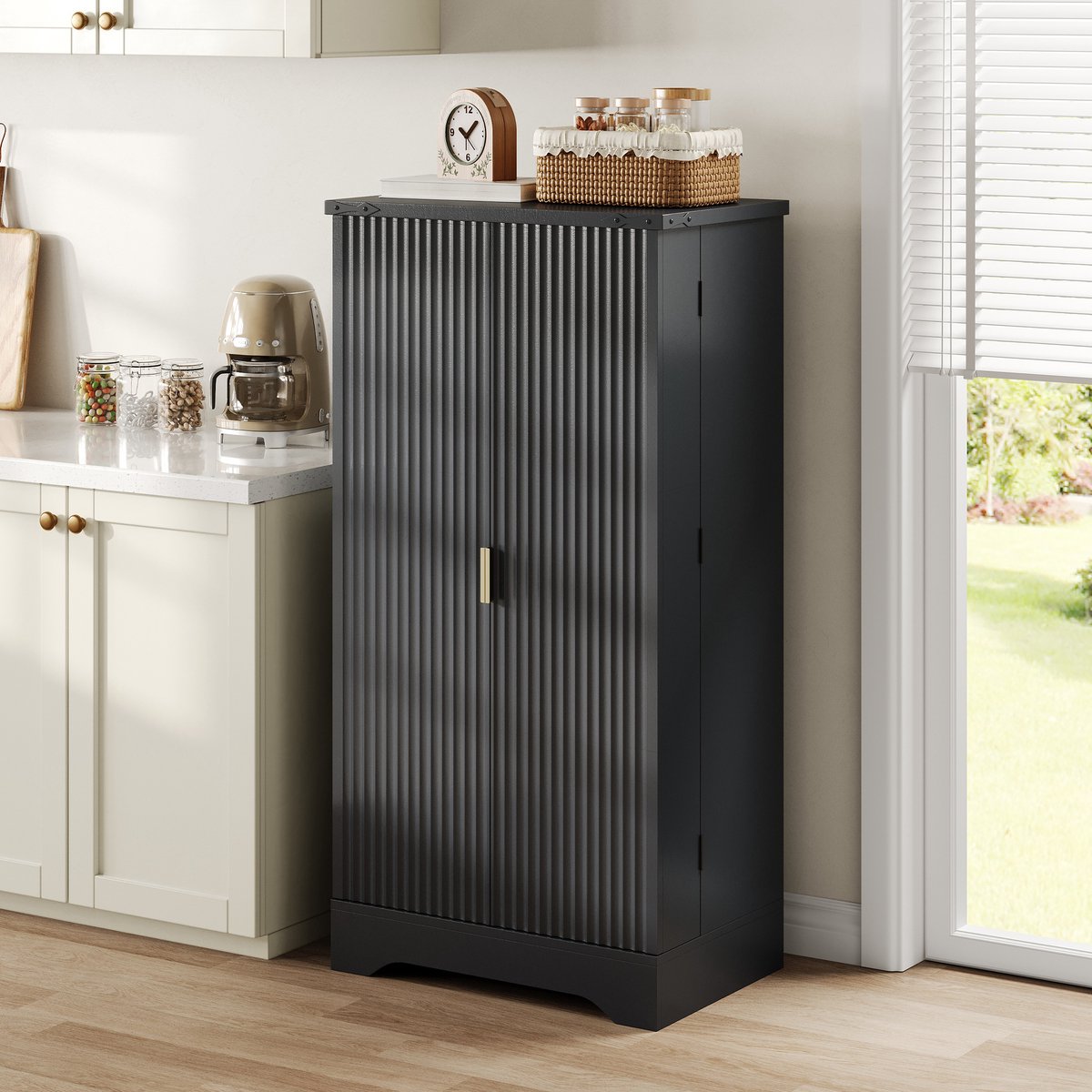 MODFU - Keukenkast - LED Sensorlicht - Dubbele Deur - Verstelbare Planken - Zwart - 120 X 60,5 X 40 Cm