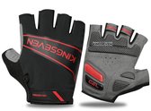 KINGSEVEN Fietshandschoenen – Halfvinger met Schokabsorberende Gelpadding – Grijs-Rood-Zwart – Maat XL
