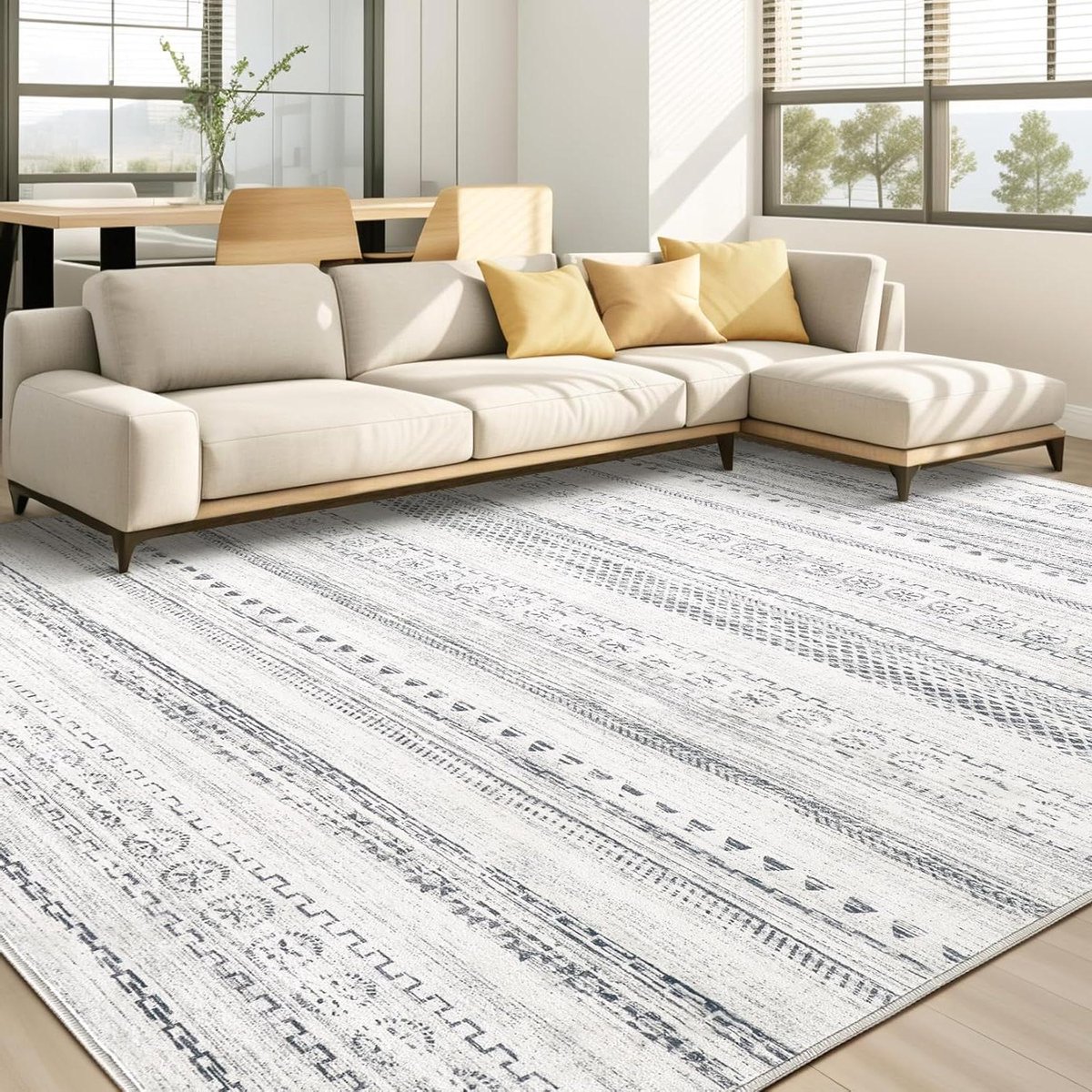Vloerkleed Woonkamer - Boho Kleed - Interieur Decoratie - Machinewasbaar - 244 x 305 cm - Grijs