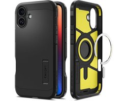 Spigen Tough Armor Hoesje Geschikt voor Apple iPhone 16 | Compatibel met MagSafe | Back Cover Militaire Standaard | Kickstand | Zwart