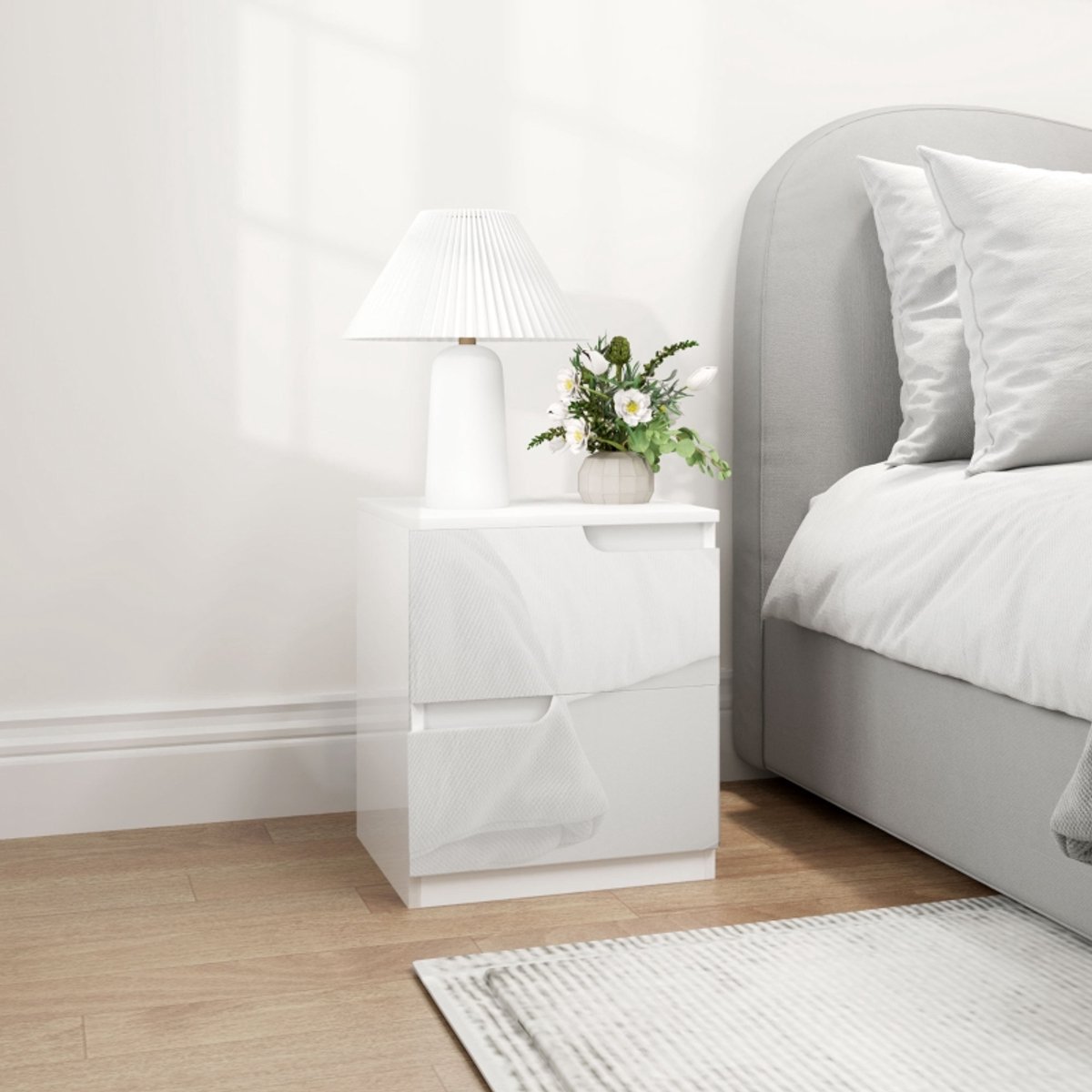 MODFU Bedtafel - 2 Lades - Modern - Wit - 40 X 40 X 48 Cm