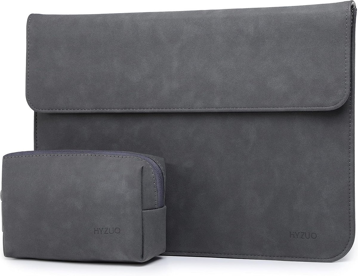 15 Inch Laptop Sleeve voor MacBook Air en Pro, Surface Laptop - Faux Leather Bescherming met Kleine Pocket, Ruimtegrijs