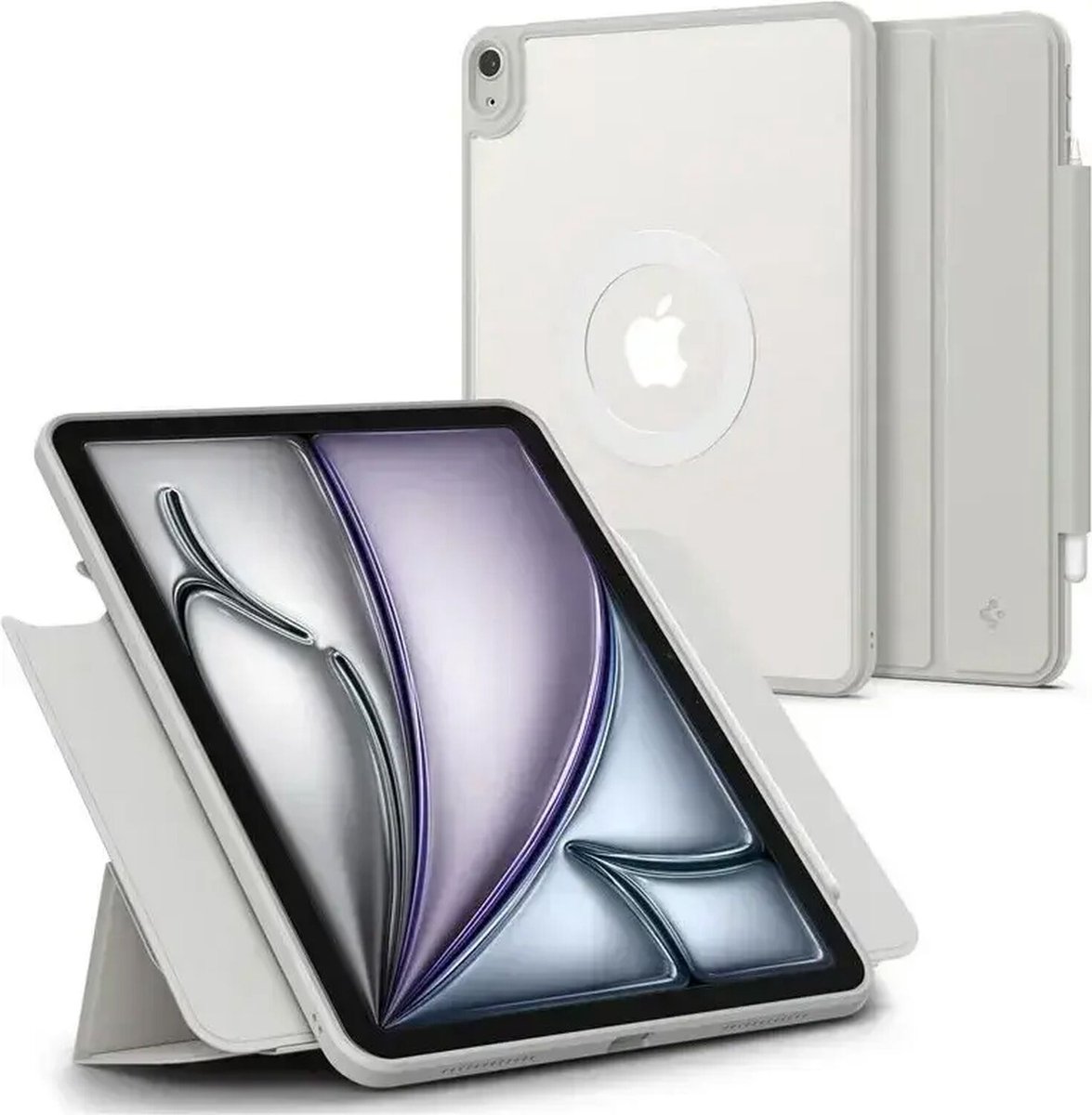 Spigen AirSkin Pro OneTap Hoes Geschikt voor iPad Air 13 (2024/2025) - Book Case met Standaard - Sleep/Wake Functie - Magnetisch Afneembare Cover - Grijs