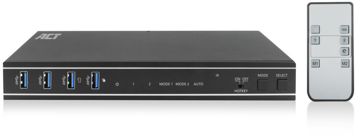 ACT AC7914 2-Poorts Dual HDMI 4K@60Hz KVM Switch | 2x HDMI Uit | 4x HDMI In | 2x USB-B Uit | 4x USB-A | 3,5mm Audio Uit | RS-232 | IR | Vergrendelde stroomaansluiting | Zwart