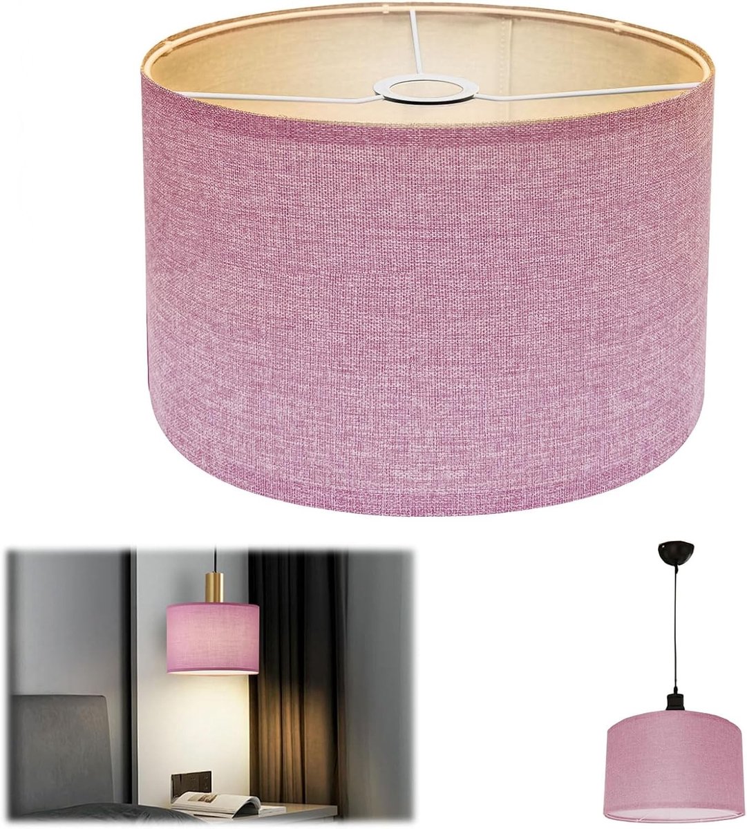 Natuurlijke linnen lampenkap voor staande lamp, tafellamp en bedlamp, handgemaakt, E27-fitting, 30 x 30 x 20 cm, sfeervolle verlichting, interieurdecoratie, moderne stijl